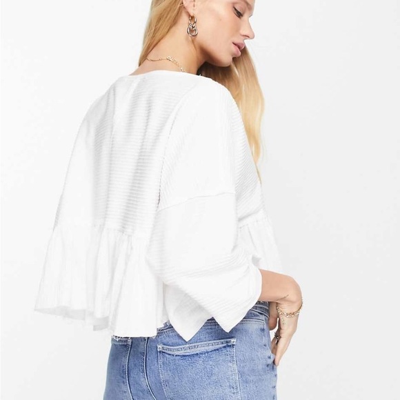 FREE PEOPLE x WE THE FREE Dallas Henley Boho Oversized White Top Size Small - Picture 4 of 8